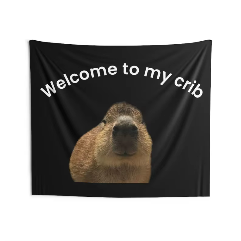 Welcome to My Crib Capybara. Funny Christian Wall Decor. Festival Flag. Funny College Dorm Tapestries.