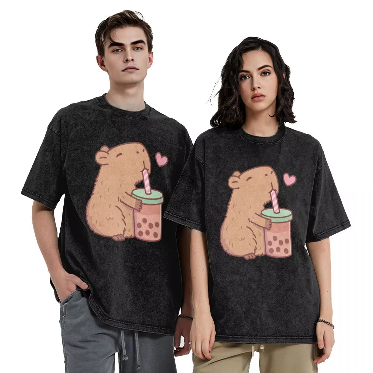 The Adorable Capybara Adores Bubble Tea T-Shirt has one of the best combinations of comfort and fun for vintage anime fans with a blend of quirky style