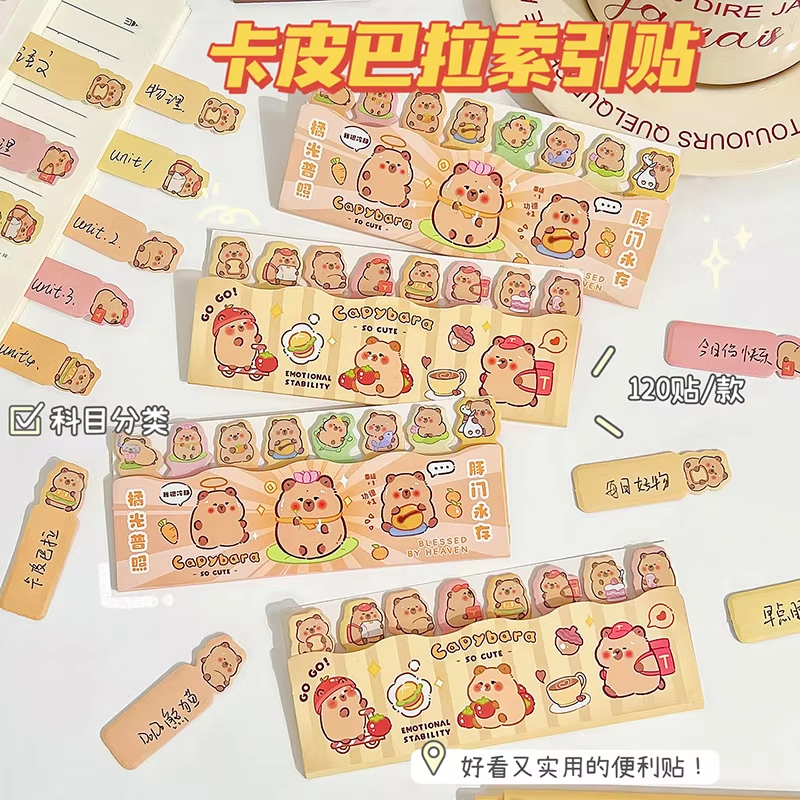The set that contains 12 pieces of cartoon capybara sticky index sticker message paper is one of the more adorable row sit n times sticker sets so far.