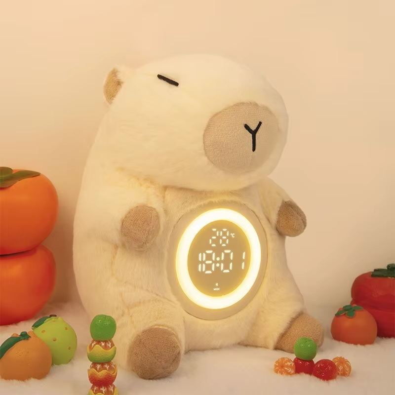 Capybara Plush Cartoon Clock Adorable Dual Alarm Night Light