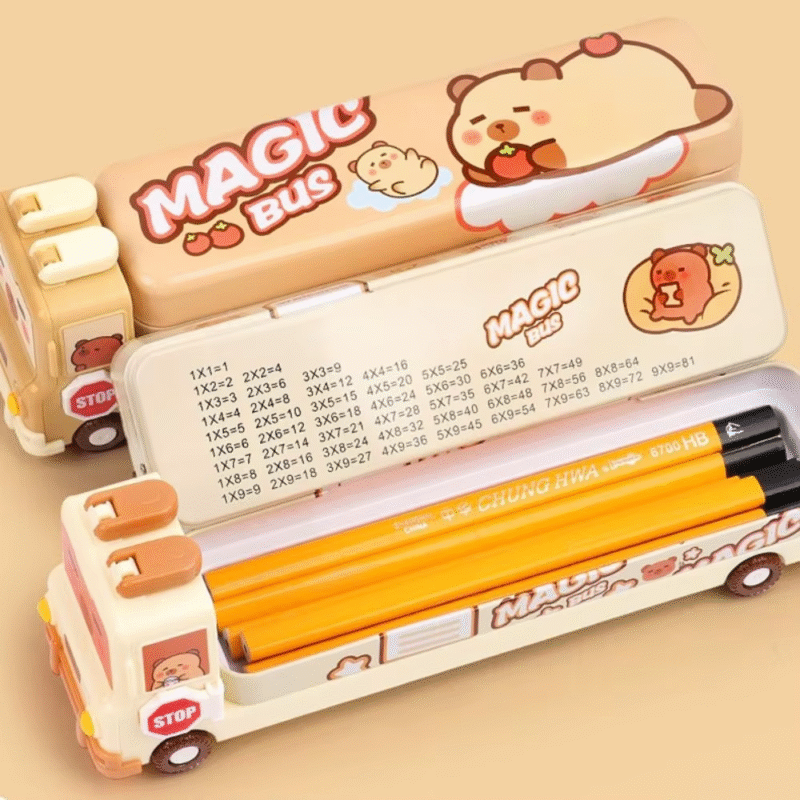 New Case for Capybara Pencil Back to School Gift: a Large Capacity Pen Bag with 3 Layer Bus Shaped Stationery Storage Box