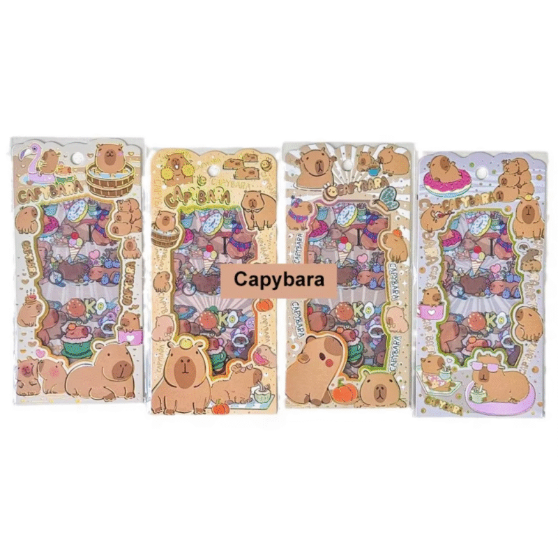 4 pieces per set Make Your Own Adorable School Supplies Adorable DIY Collage Scrapbook Stickers with Capybara Illustrated Designs Children - Image 3