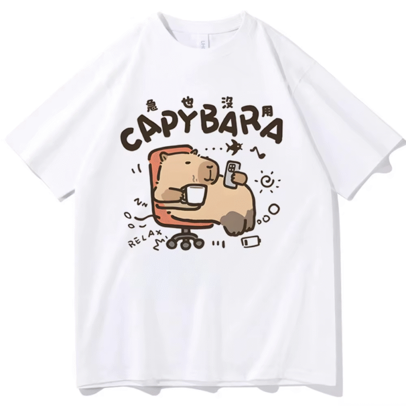 Breathable 80s Pop Culture Female Anime Capybara Graphic T-shirt, Classic 2000s Vintage Punk - Image 2