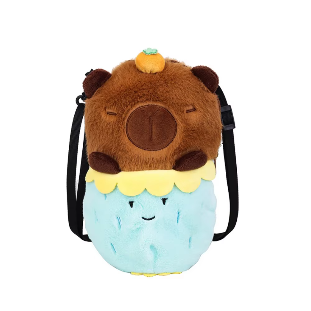 Zippered Capybara Crossbody Bag (Radish Plush Capybara) Stuffed Cartoon Animal Bucket Bag for School