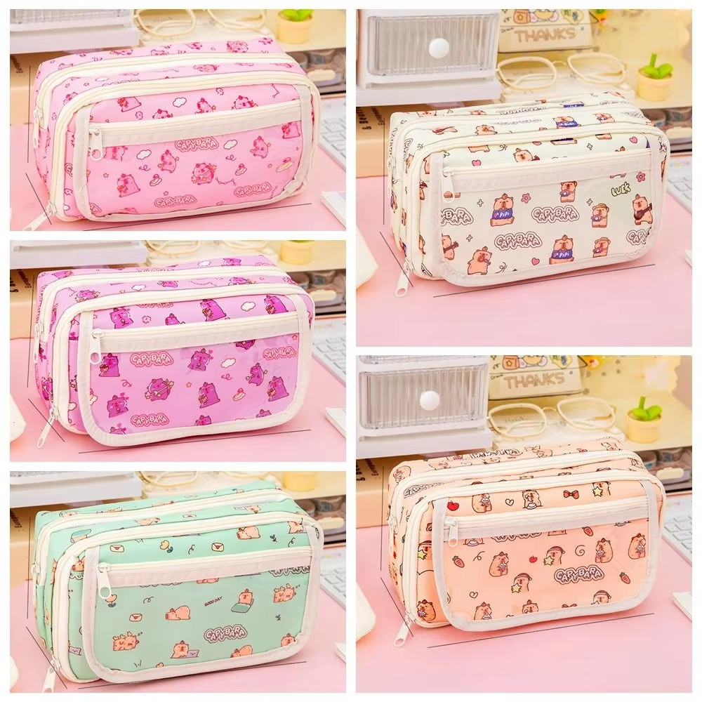 Your custom design’s pencil case along with the cartoon pencil cases, multi-layered canvas badge board, capped capybara pen bag and large storage stationery case - Image 2