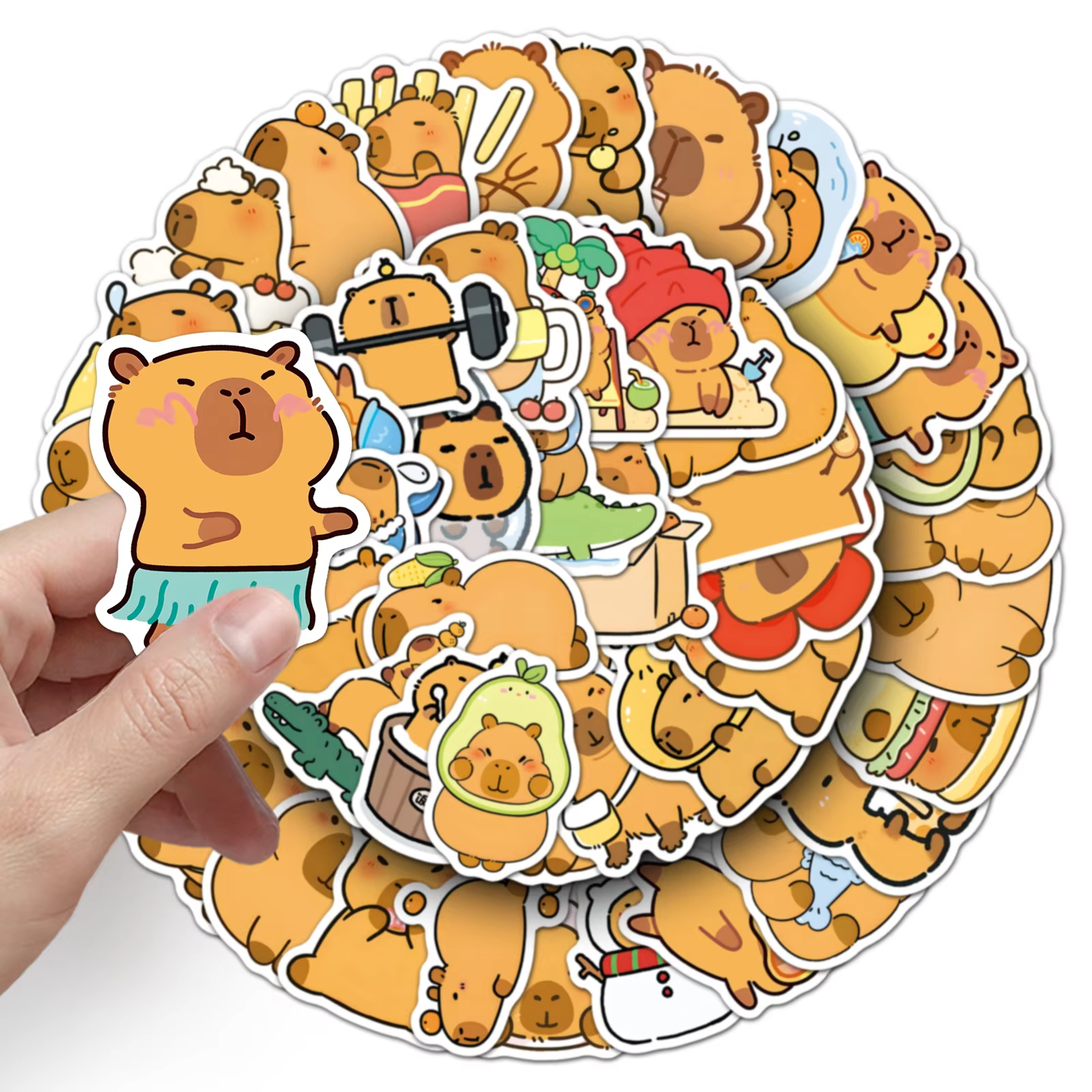 The funny graffiti stickers are designed with capybaras. They are perfect for kids, teens, and young adults, with their colorful stickers, and amusing, adorable capybaras.