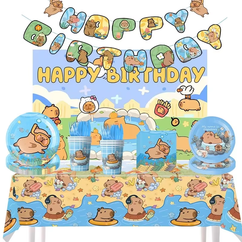 With this complete collection of capybara cartoon party supplies, you can turn any event into a happy capybara-themed celebration