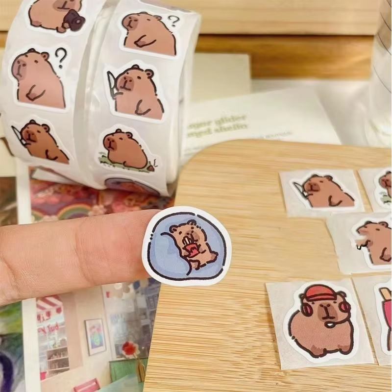 Sticker roll for self-expression and adornment. Each roll is loaded with 500 self-adhesive, waterproof and protected stickers portraying theme Capybaras in brazenly versatile motifs perfectly crafted for your personalized laptop - Image 6
