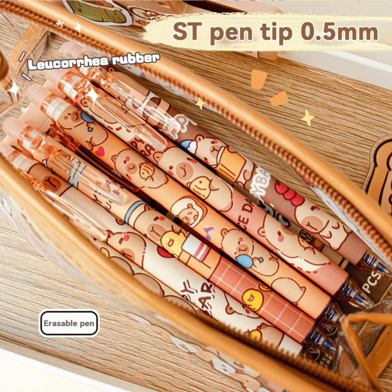 Office stationery gifts made especially for students would be the set of six reusable ink gel pens designed on a capybara theme. - Image 3