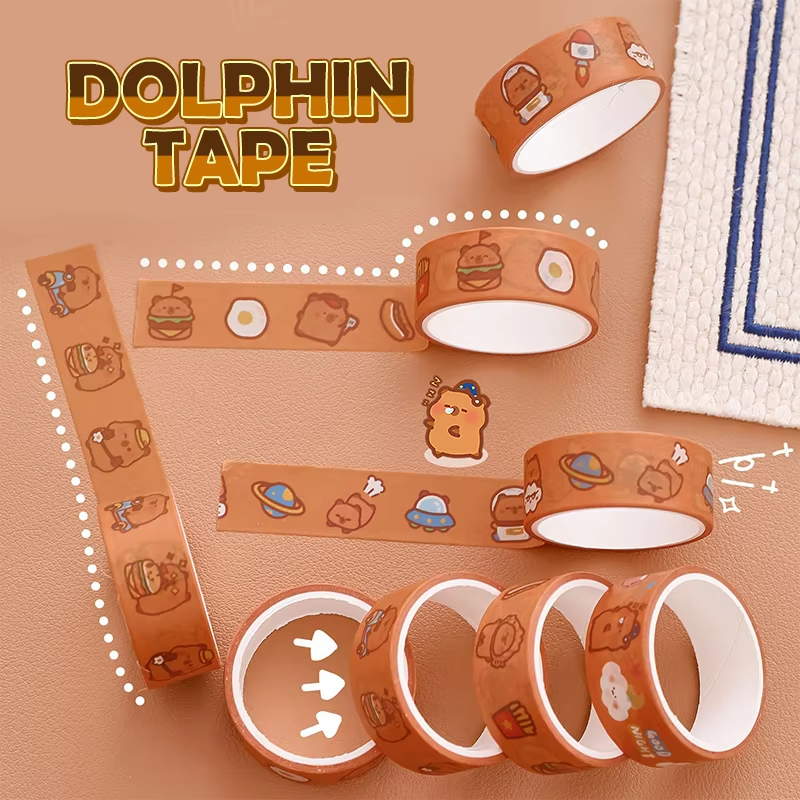Collage Planner Set with 5 Rolls of Cute Cartoon Capybara washi Tape and Hand Account Decorative Tape Stickers