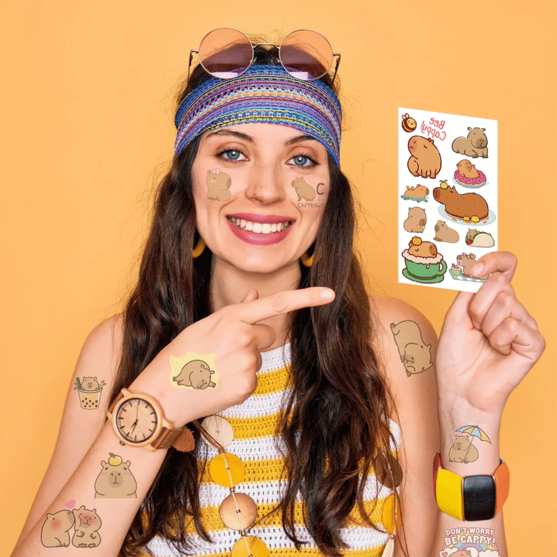 With these ten sheets/set of cartoon capybara temporary tattoos, you can add creativity and joy to your child's next celebration - Image 2