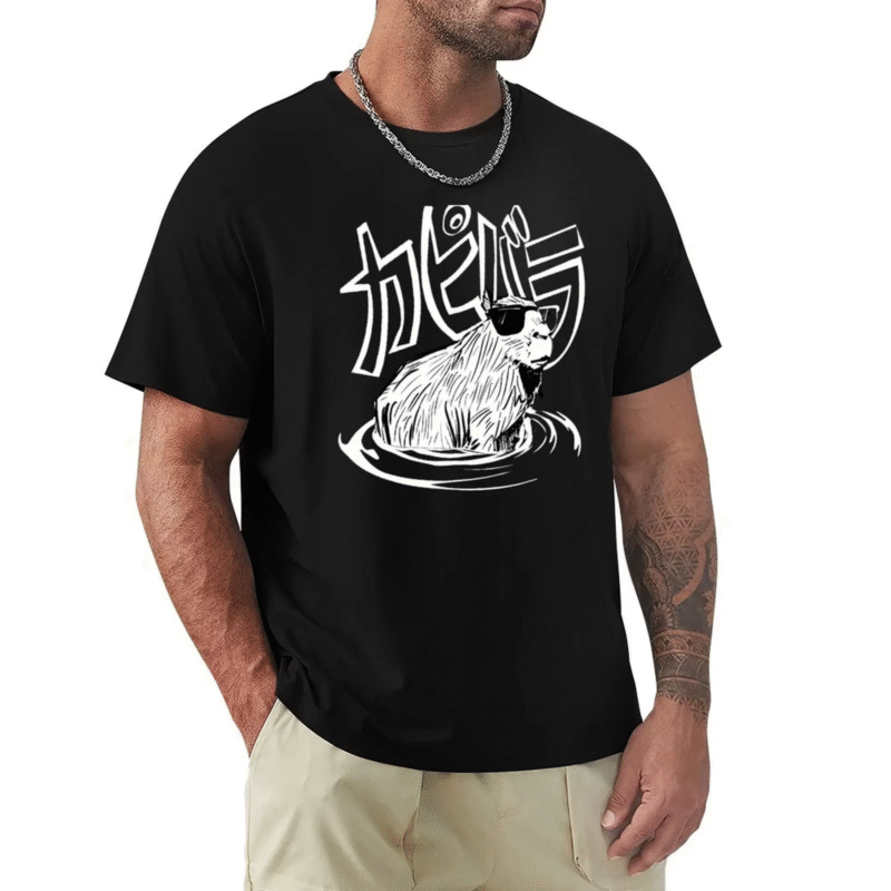 Retro white men’s t-shirts with a capybara design