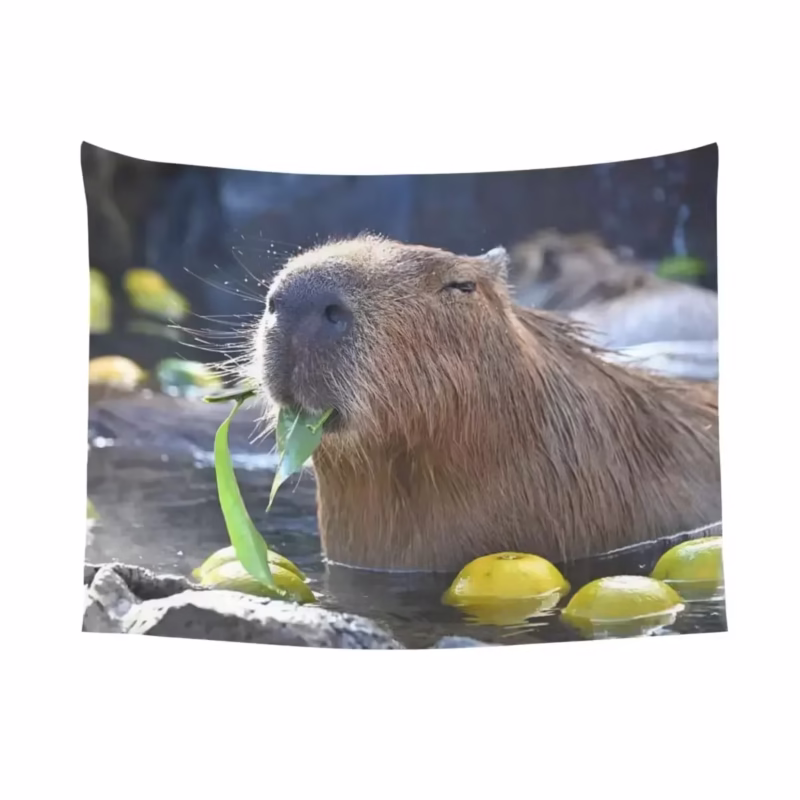 This 200x150 cm Capybara Tapestry Wall Hanging is a fantastical. it can be used as a bed cover, a cute rug, or framed to create an adorable wall feature that will warm up the entire room. - Image 3