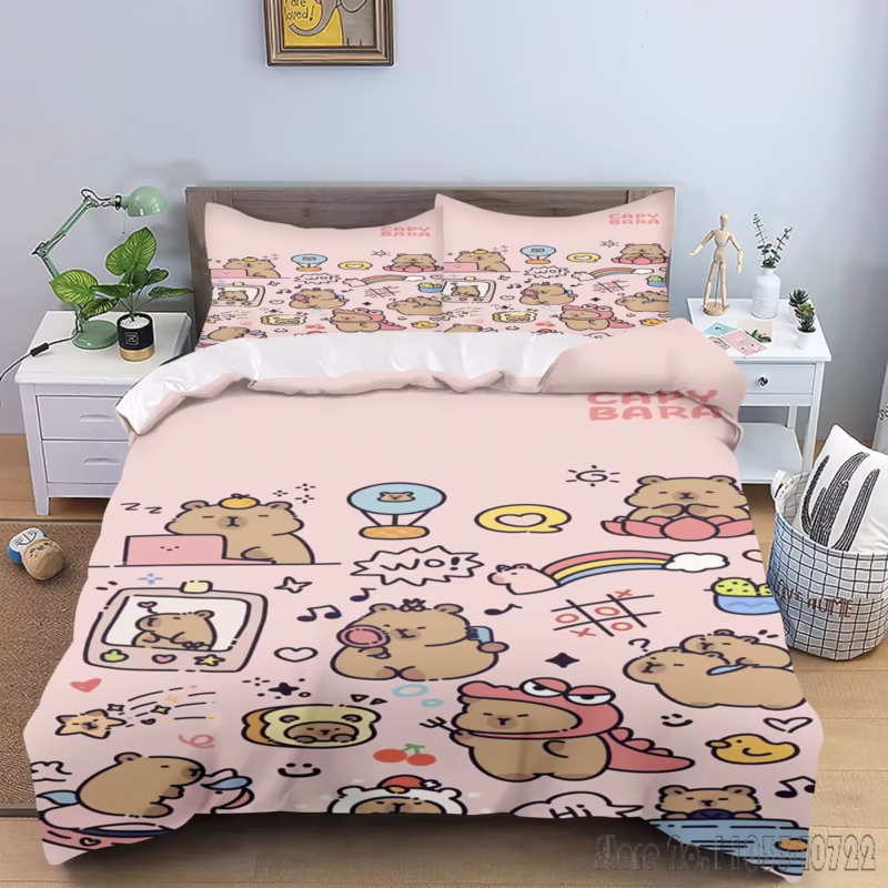 Kids' Bedding Sets and Bedroom Decor: Capybaras Cartoon Love Child Duvet Cover Set HD Comforter Cover Bedsheets