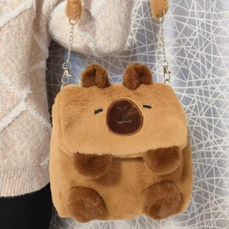 Kawaii Plush Backpack Women’s Adorable Multipurpose Cartoon Capybara College Student Shoulder Bag Purses Crossbody Bag.