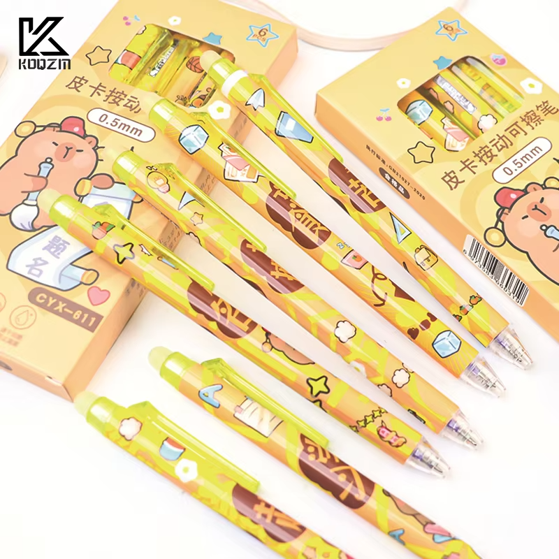 Fast, Dry, Smooth Set, Press & Write Six Kawaii Capybara Erasable Gel Pens Gifts for Student Stationery