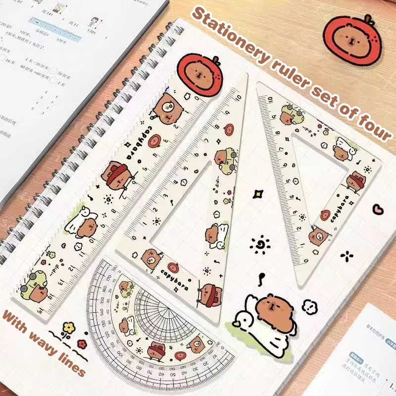 Student Stationery: Set of 4 Capybara Drawing Acrylic Rulers