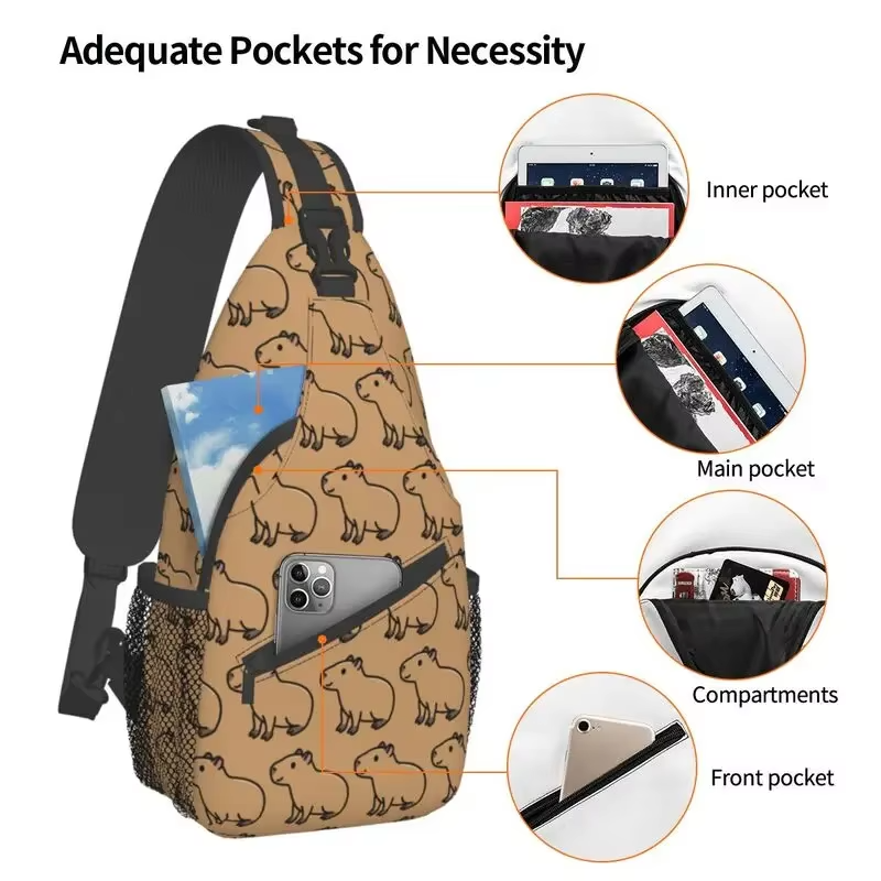 For hiking and travel: Men’s Custom Animal Shoulder Crossbody Backpack with Capybara Sling Chest Bag - Image 6