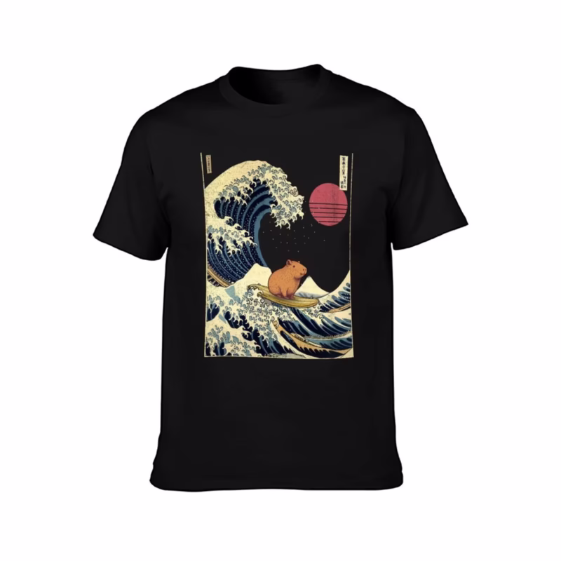 Men's T-Shirt graphic Capybara Kanagawa Japanese Surfing Wave T-Shirt Quick drying, low priced, plus size. - Image 3