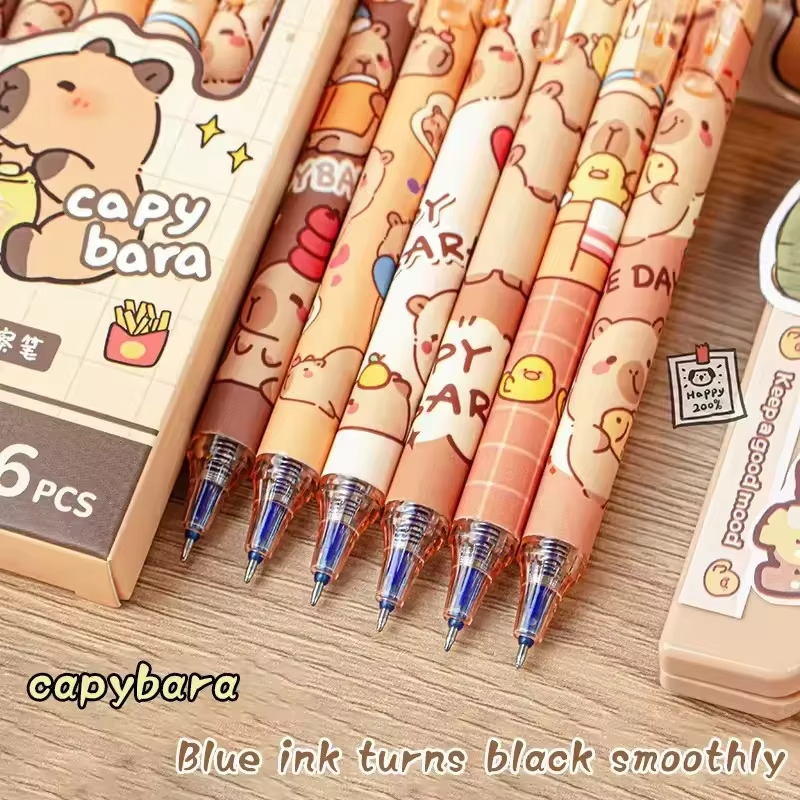 Make your workspace a bit more contemporary and stylish with the Six Adorable Capybara Gel Pens for a Set of Fast-Drying Blue Erasable Pens for Office