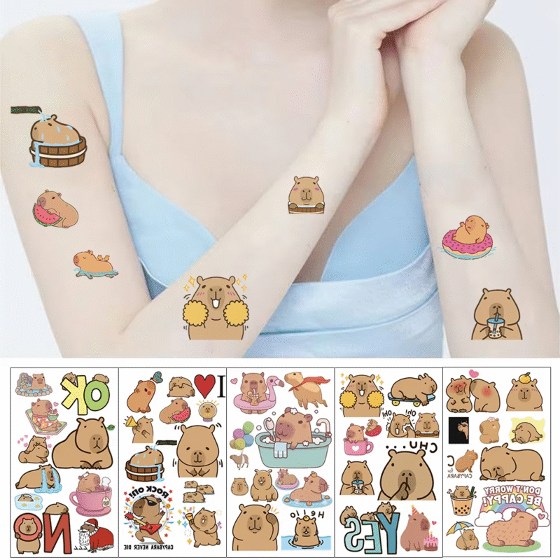 With these ten sheets/set of cartoon capybara temporary tattoos, you can add creativity and joy to your child's next celebration