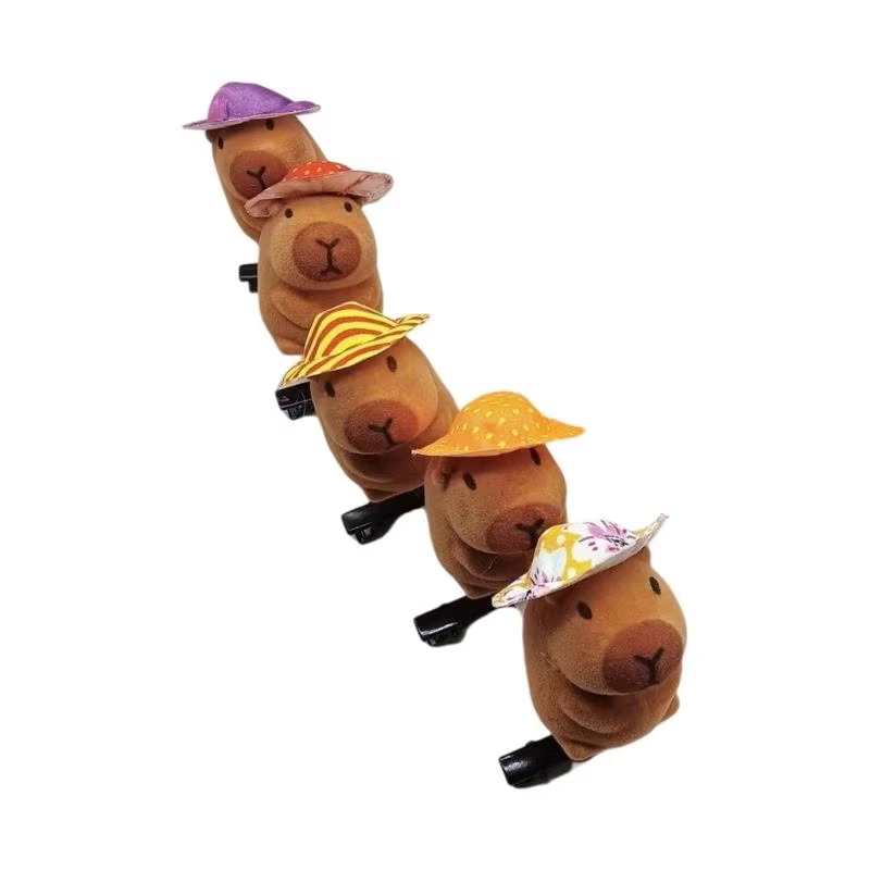 Five Cartoon 3D Capybara Plush Hairpins in a JU64 Pack, a stylish animal hair clip accessory gift for ladies and girls - Image 2