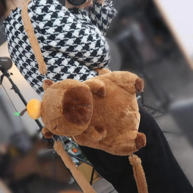 Large Capacity Cotton Plush Capybara Capybara Plush Backpack with Animal Cartoon Capybara Crossbody Bag - Image 5