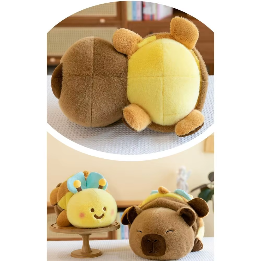 A delightful two-in-one plush toy, The R6FD Long Lasting Double Sided Stuffed Capybara Plush Toy (30 cm) has capybara and a soft bee plush toy on the other side - Image 2