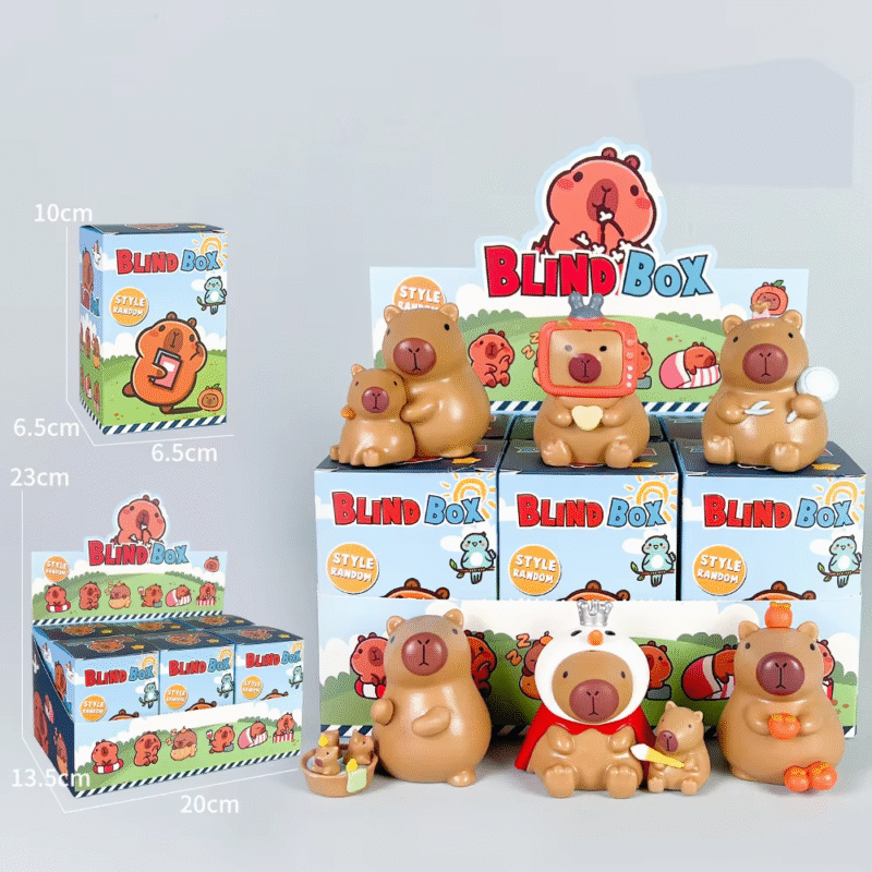 The Capybara Blind Box Figure includes a collection of desktop toys and gifts in the form of adorable anime capybara sculptures,