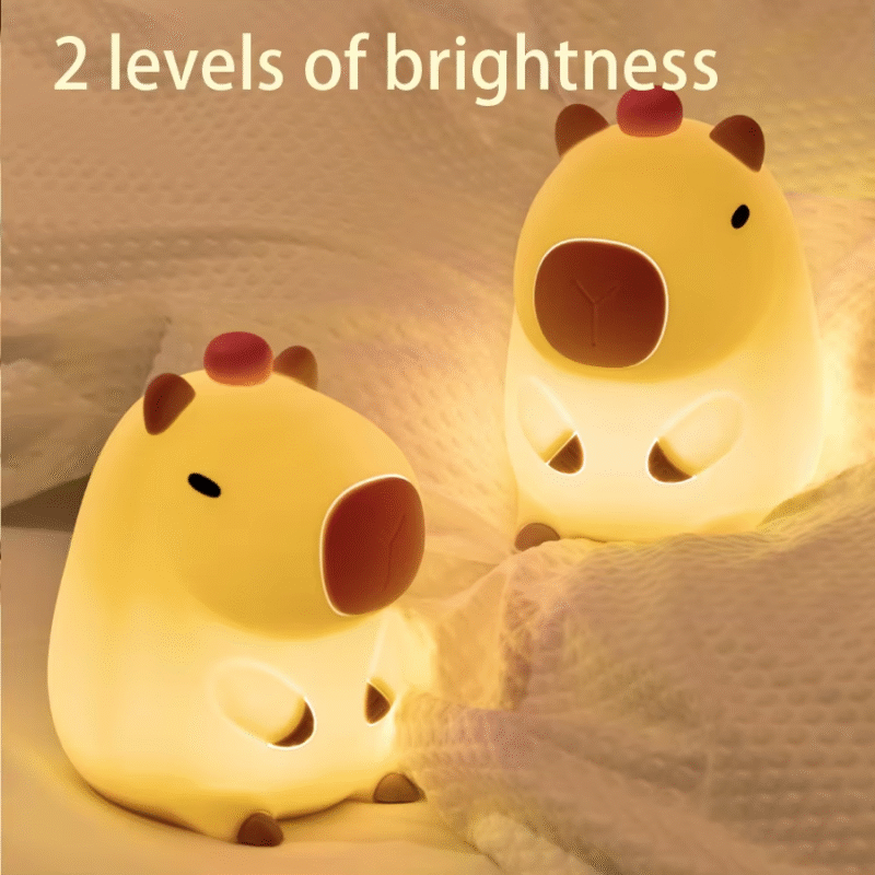 This product is labeled as the "Children's Adorable Silicone Capybara Night Light - USB Rechargeable Animal Touch Bedside Sleep Lamp with Timing Feature" - Image 2
