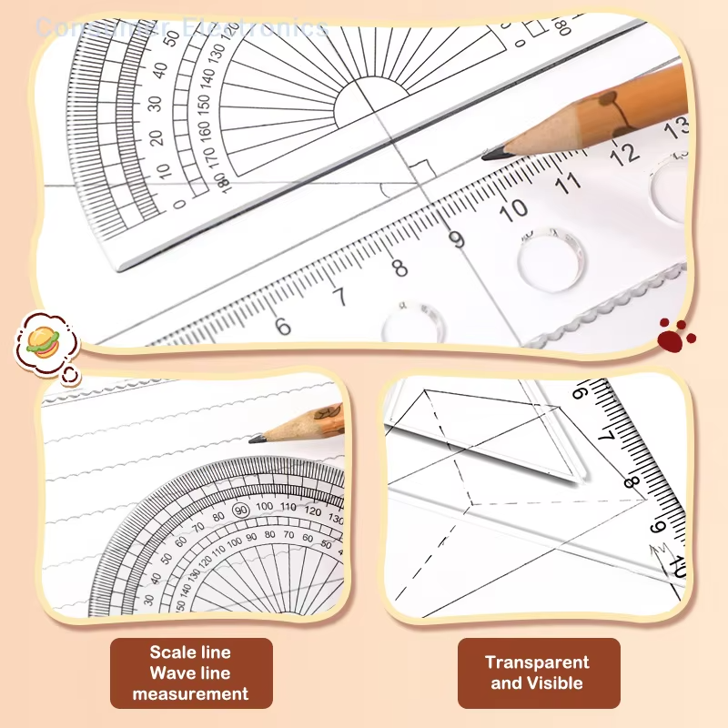 Set of multipurpose tools for drawing includes a triangle protractor and other tools specially designed for kids. - Image 3