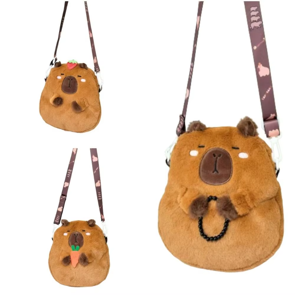 Fluffy-ins Anime Capibala Shoulder Bag with Orange Capybara Plush Backpack with Soft Large Capacity Shoulders for Two Use - Image 4