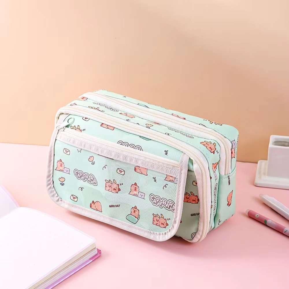 Your custom design’s pencil case along with the cartoon pencil cases, multi-layered canvas badge board, capped capybara pen bag and large storage stationery case - Image 3