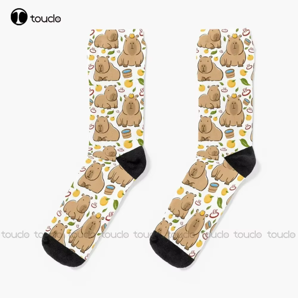 These cozy, customized capybara socks with a Yuzu Onzen bath pattern are perfect for adults and children, as they are printed all the way around and have a 360° digital design - Image 4