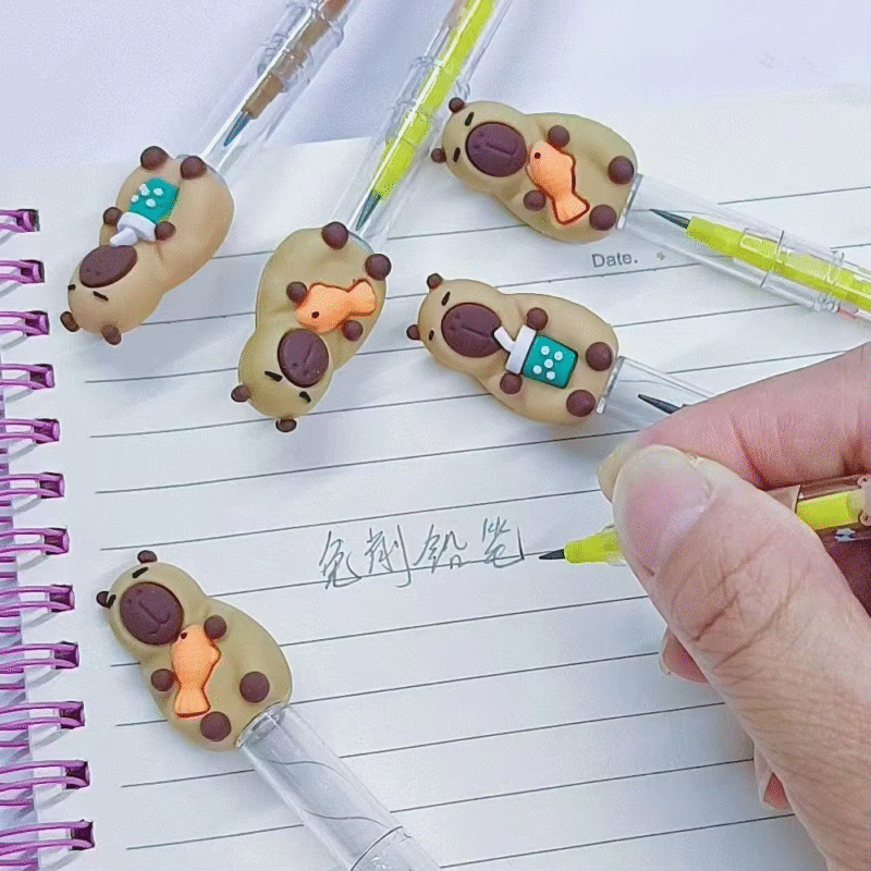 These are also great for gifts, capybara such as the set that includes adorable cartoon non-sharpening pencils and HB lead writing pens - Image 3