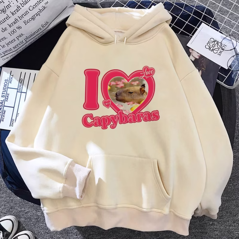 Women's Y2K Japanese style sweatshirts. Modern unique anime art. Capybara anime hoodie. Luxuriously soft fabric.