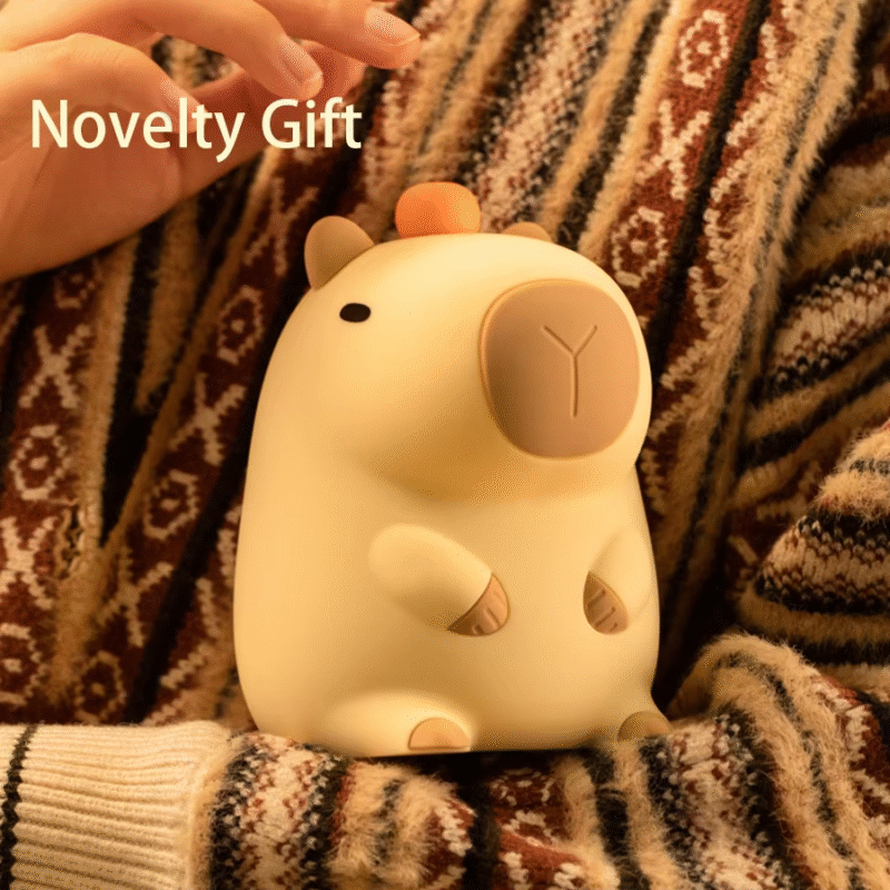 This product is labeled as the "Children's Adorable Silicone Capybara Night Light - USB Rechargeable Animal Touch Bedside Sleep Lamp with Timing Feature" - Image 3