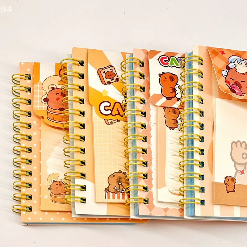 Adorable Sticky Note Notebook Mini Pocket Book Diary Sketchbook with Cartoon Capybara A7 Coil Stationery for Students and Office Supplies - Image 2