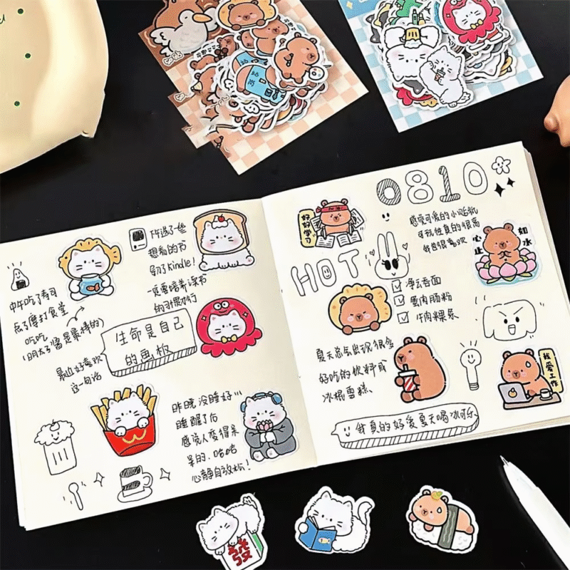 50 dekker hoewe paper per bag 50 sheets adorable cartoon alien stickers with waterproof capybara stickers portable multifunctional - Image 4