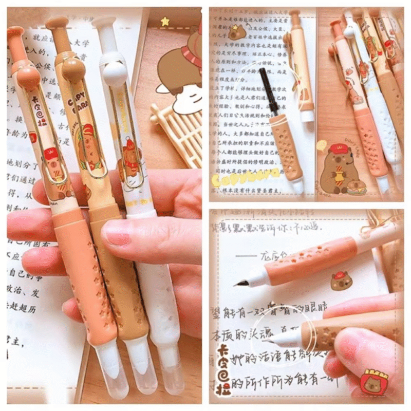 Writing pens school stationery press capybara fountain pen kawaii 0.38mm nib adorable ink pen cartoon