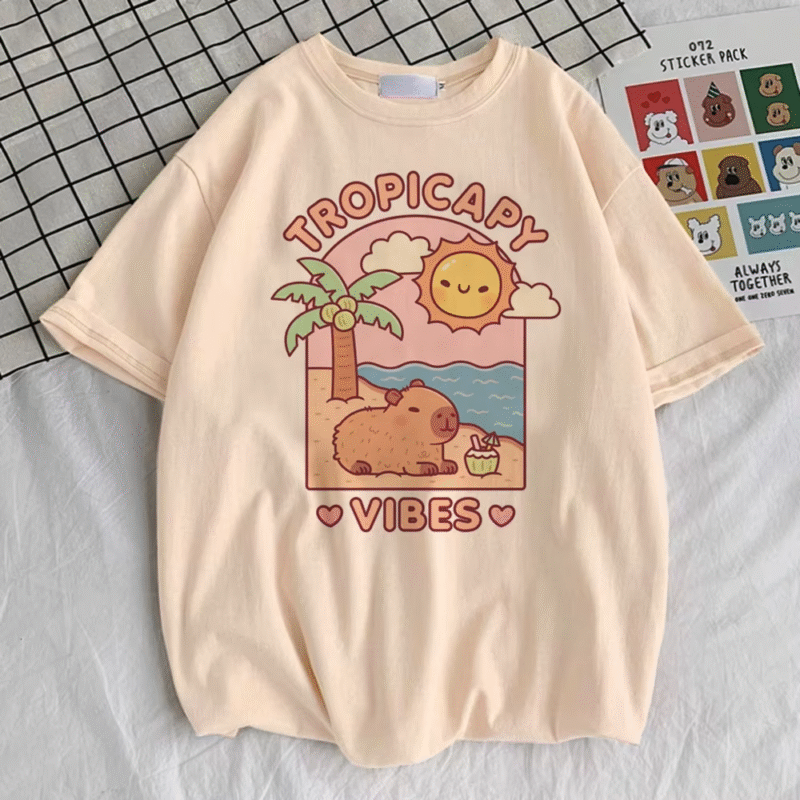 Women’s 80s Graphic Capybara T-Shirt Classic Pastel Punk Y2K Streetwear Breathable 2000s Comfort - Image 3
