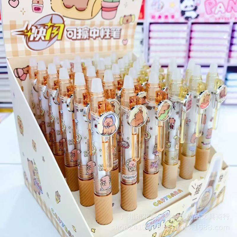 Lenticular Effect in Six Pieces Kids' stationery gift: Capybara Erasable Pen3D Cartoon Ballpoint PenAdorable Acrylic Gel Pen