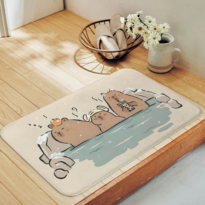 Cute Capybaras Rug for the Kitchen, Living Room, and Entryway Soft Doormat Flannel Bathmat Home Carpeted Hallway Bedroom Floor - Image 4
