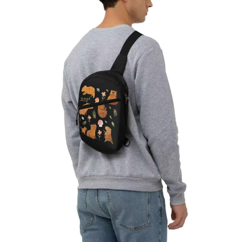 Men's Sling Crossbody Backpack Chest Bag, Traveling, Hiking, Daypack Shoulder Bag, Capybara Is My Spirit Animal Chest Bag - Image 3
