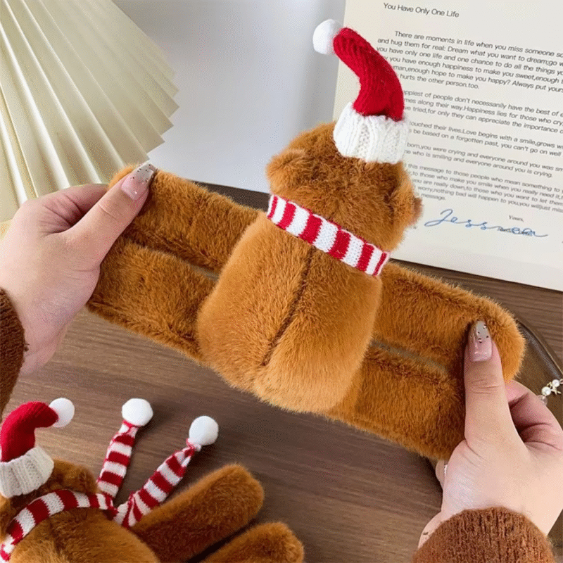 Caption the Toy Slap Snap Christmas Hat capybara with Adorable Fluffy and delightful Winter Clapping Circle Freak and kids would lose track of time and meticulousness as the plush capybara bop bracelet capes unbelievably - Image 5