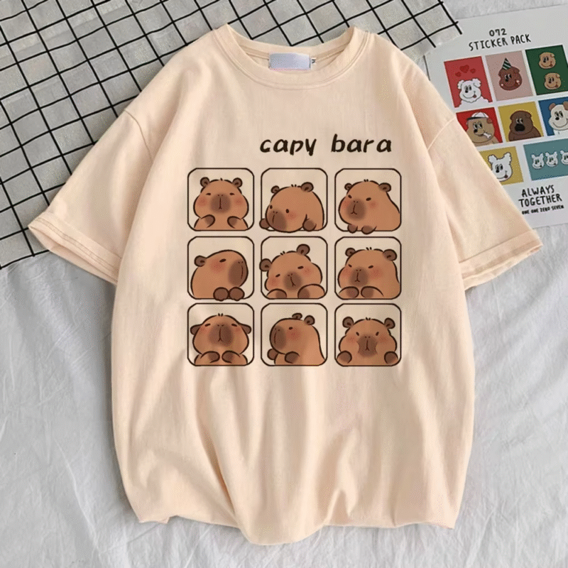 Women’s 80s Graphic Capybara T-Shirt Classic Pastel Punk Y2K Streetwear Breathable 2000s Comfort - Image 2