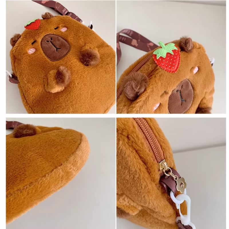 This capybara shoulder plush bag is cartoon themed which fits students especially because it is filled and accompanied by cute and functional bags - Image 2
