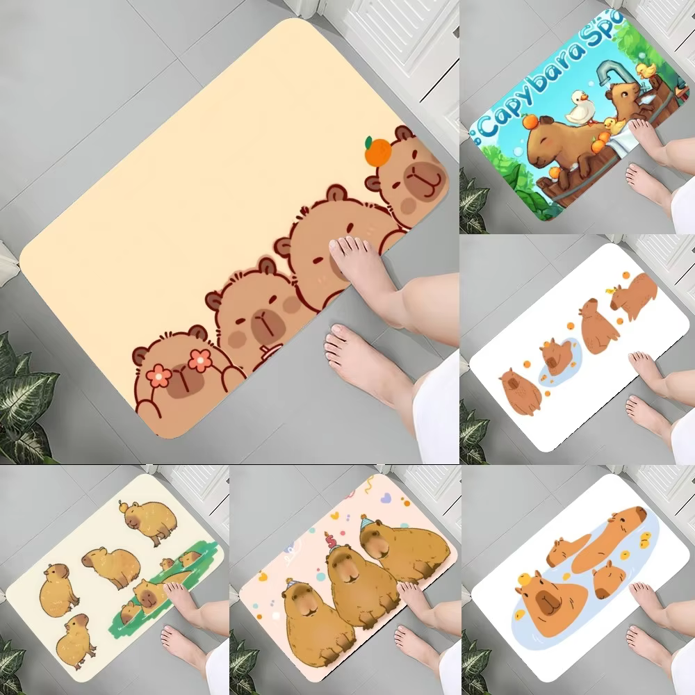 Home decor cartoon C-capybara floor mat graphic printed on flannel doormats for bathrooms, kitchens, and entrances - Image 2