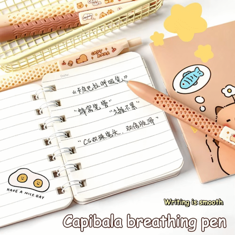 A set of four (4) cartoon capybara gel pens that are charming, and write with ease, are very quick drying, and their ink is black. - Image 2