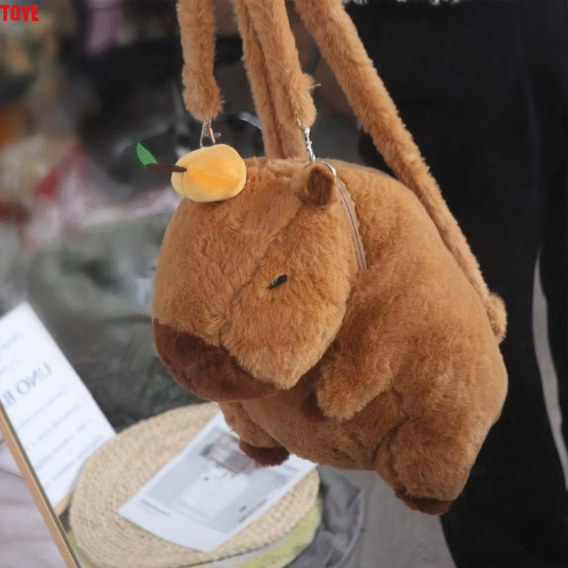 Large Capacity Cotton Plush Capybara Capybara Plush Backpack with Animal Cartoon Capybara Crossbody Bag - Image 2